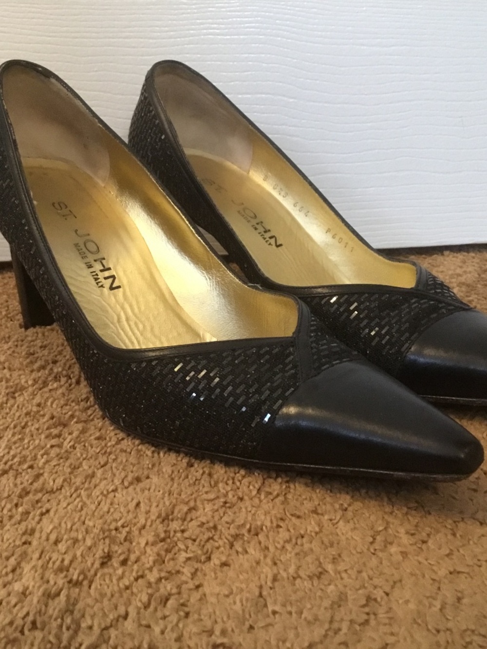 St John Italy Black Sequin High Heel Evening Shoes (Size 8 1/2)